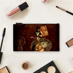 Funny Steampunk Skeleton, Clocks And Gears Cosmetic Bag (small) by FantasyWorld7