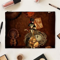 Funny Steampunk Skeleton, Clocks And Gears Cosmetic Bag (xl) by FantasyWorld7