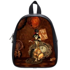 Funny Steampunk Skeleton, Clocks And Gears School Bag (small) by FantasyWorld7