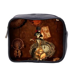 Funny Steampunk Skeleton, Clocks And Gears Mini Toiletries Bag (two Sides) by FantasyWorld7