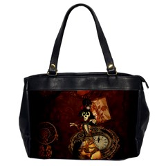 Funny Steampunk Skeleton, Clocks And Gears Oversize Office Handbag by FantasyWorld7