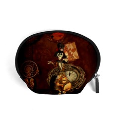 Funny Steampunk Skeleton, Clocks And Gears Accessory Pouch (small) by FantasyWorld7