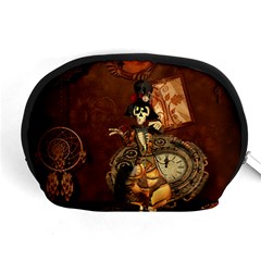 Funny Steampunk Skeleton, Clocks And Gears Accessory Pouch (medium) by FantasyWorld7