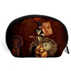 Funny Steampunk Skeleton, Clocks And Gears Accessory Pouch (large) by FantasyWorld7