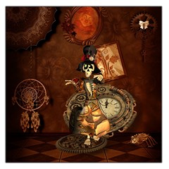 Funny Steampunk Skeleton, Clocks And Gears Large Satin Scarf (square) by FantasyWorld7