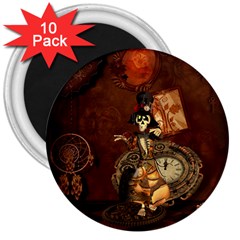 Funny Steampunk Skeleton, Clocks And Gears 3  Magnets (10 Pack)  by FantasyWorld7