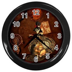 Funny Steampunk Skeleton, Clocks And Gears Wall Clock (black) by FantasyWorld7