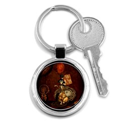 Funny Steampunk Skeleton, Clocks And Gears Key Chains (round)  by FantasyWorld7