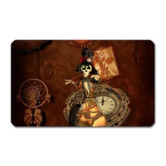 Funny Steampunk Skeleton, Clocks And Gears Magnet (rectangular) by FantasyWorld7