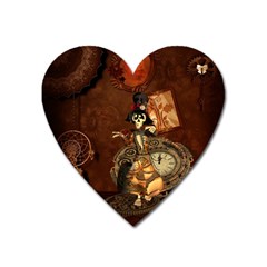 Funny Steampunk Skeleton, Clocks And Gears Heart Magnet by FantasyWorld7