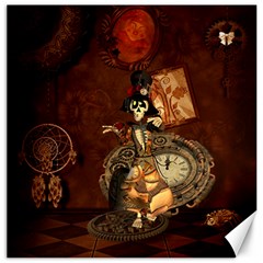 Funny Steampunk Skeleton, Clocks And Gears Canvas 20  X 20  by FantasyWorld7