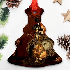 Funny Steampunk Skeleton, Clocks And Gears Christmas Tree Ornament (two Sides) by FantasyWorld7