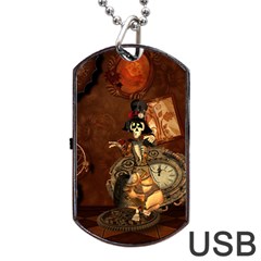 Funny Steampunk Skeleton, Clocks And Gears Dog Tag Usb Flash (one Side) by FantasyWorld7