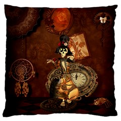 Funny Steampunk Skeleton, Clocks And Gears Standard Flano Cushion Case (two Sides) by FantasyWorld7