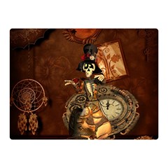 Funny Steampunk Skeleton, Clocks And Gears Double Sided Flano Blanket (mini)  by FantasyWorld7