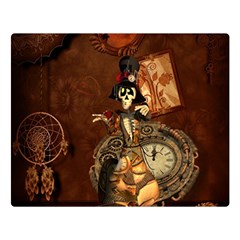 Funny Steampunk Skeleton, Clocks And Gears Double Sided Flano Blanket (large)  by FantasyWorld7