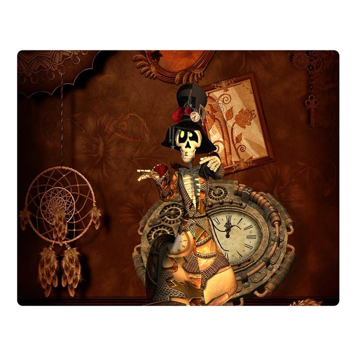 Funny Steampunk Skeleton, Clocks And Gears Double Sided Flano Blanket (Large) 