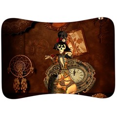 Funny Steampunk Skeleton, Clocks And Gears Velour Seat Head Rest Cushion by FantasyWorld7