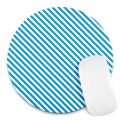 Oktoberfest Bavarian Blue And White Small Candy Cane Stripes Round Mousepads by PodArtist