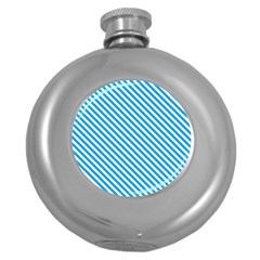 Oktoberfest Bavarian Blue And White Small Candy Cane Stripes Round Hip Flask (5 Oz) by PodArtist