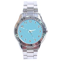 Oktoberfest Bavarian Blue And White Small Candy Cane Stripes Stainless Steel Analogue Watch by PodArtist