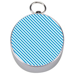 Oktoberfest Bavarian Blue And White Small Candy Cane Stripes Silver Compasses by PodArtist