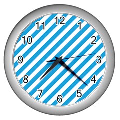 Oktoberfest Bavarian Blue And White Candy Cane Stripes Wall Clock (silver) by PodArtist