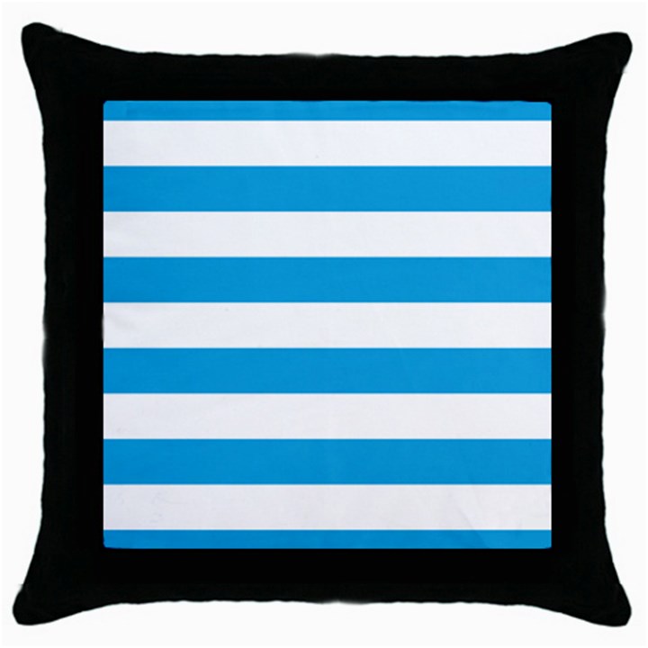 Oktoberfest Bavarian Blue and White Large Cabana Stripes Throw Pillow Case (Black)