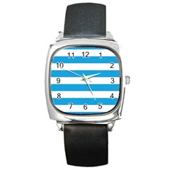 Oktoberfest Bavarian Blue And White Large Cabana Stripes Square Metal Watch by PodArtist