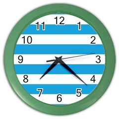 Oktoberfest Bavarian Blue And White Large Cabana Stripes Color Wall Clock by PodArtist