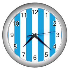 Oktoberfest Bavarian Blue And White Large Cabana Stripes Wall Clock (silver) by PodArtist