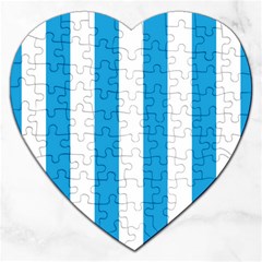 Oktoberfest Bavarian Blue And White Large Cabana Stripes Jigsaw Puzzle (heart) by PodArtist