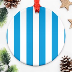 Oktoberfest Bavarian Blue And White Large Cabana Stripes Round Ornament (two Sides) by PodArtist