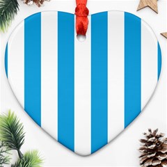 Oktoberfest Bavarian Blue And White Large Cabana Stripes Heart Ornament (two Sides) by PodArtist