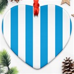 Oktoberfest Bavarian Blue and White Large Cabana Stripes Heart Ornament (Two Sides) Front