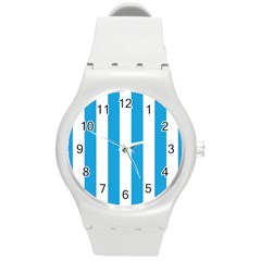 Oktoberfest Bavarian Blue And White Large Cabana Stripes Round Plastic Sport Watch (m) by PodArtist