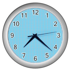 Oktoberfest Bavarian Blue And White Small Gingham Check Wall Clock (silver) by PodArtist