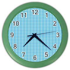 Oktoberfest Bavarian Blue And White Gingham Check Color Wall Clock by PodArtist