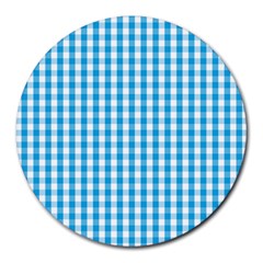 Oktoberfest Bavarian Blue And White Large Gingham Check Round Mousepads by PodArtist