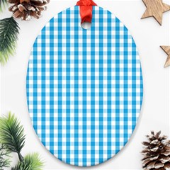 Oktoberfest Bavarian Blue And White Large Gingham Check Ornament (oval) by PodArtist