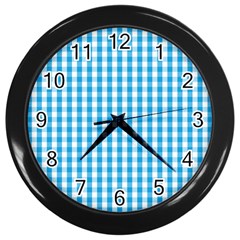 Oktoberfest Bavarian Blue And White Large Gingham Check Wall Clock (black) by PodArtist