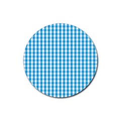 Oktoberfest Bavarian Blue And White Large Gingham Check Rubber Coaster (round)  by PodArtist