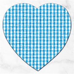 Oktoberfest Bavarian Blue And White Large Gingham Check Jigsaw Puzzle (heart) by PodArtist