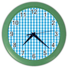 Oktoberfest Bavarian Blue And White Large Gingham Check Color Wall Clock by PodArtist