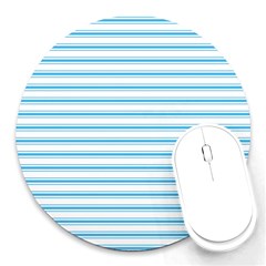 Oktoberfest Bavarian Blue And White Large Mattress Ticking Stripes Round Mousepads by PodArtist