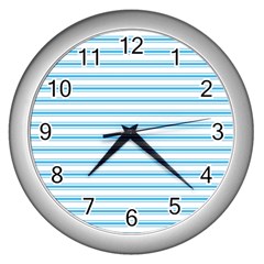 Oktoberfest Bavarian Blue And White Large Mattress Ticking Stripes Wall Clock (silver) by PodArtist