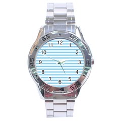 Oktoberfest Bavarian Blue And White Large Mattress Ticking Stripes Stainless Steel Analogue Watch by PodArtist