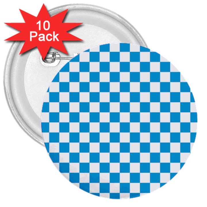 Oktoberfest Bavarian Large Blue and White Checkerboard 3  Buttons (10 pack) 