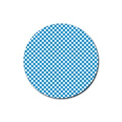 Oktoberfest Bavarian Blue And White Checkerboard Rubber Coaster (round)  by PodArtist