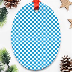 Oktoberfest Bavarian Blue And White Checkerboard Oval Ornament (two Sides) by PodArtist